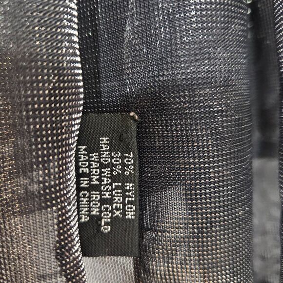 Cejon Liquid Mesh Satin Metalic Retagular Scarf Sheer Black and Silver 16X76" - Picture 3 of 5
